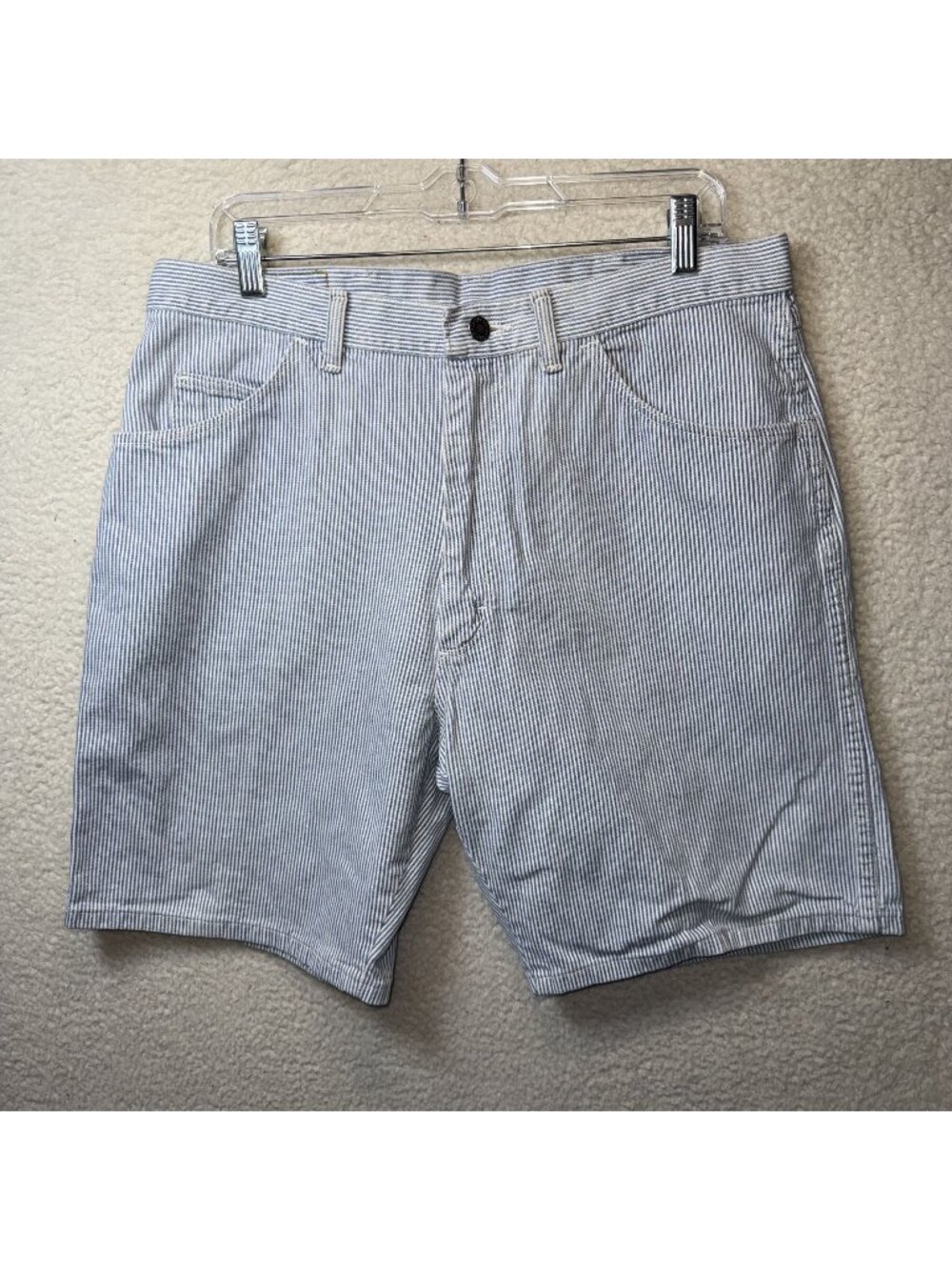 Vintage Wrangler Mens Blue & White Railroad Striped Cotton Shorts Size 36 USA